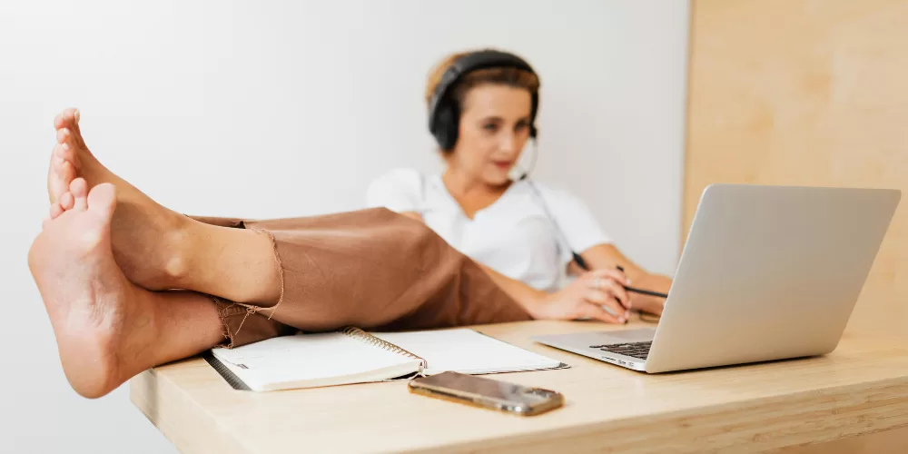 A clean, organized home desk setup, demonstrating Productivity Hacks for Remote Work.